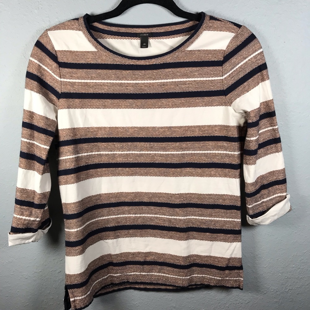 J Crew striped blouse 3/4 sleeve tan,white, black